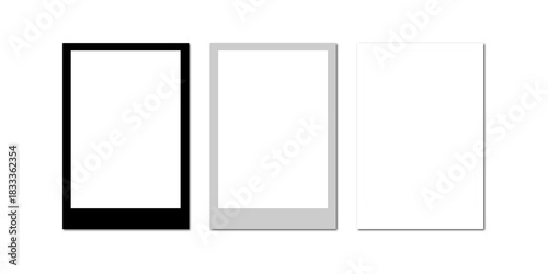 Blank white & black photo frame, vintage postcard photo frame mockup with highlighted shadow, realistic, set, photo, mockup, image, frame, card, vector, png.