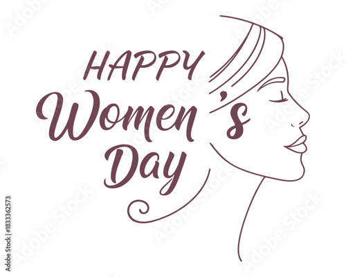 Celebrating International Womens Day with Elegant Line Art Woman Portrait and Calligraphy Greeting Card Design