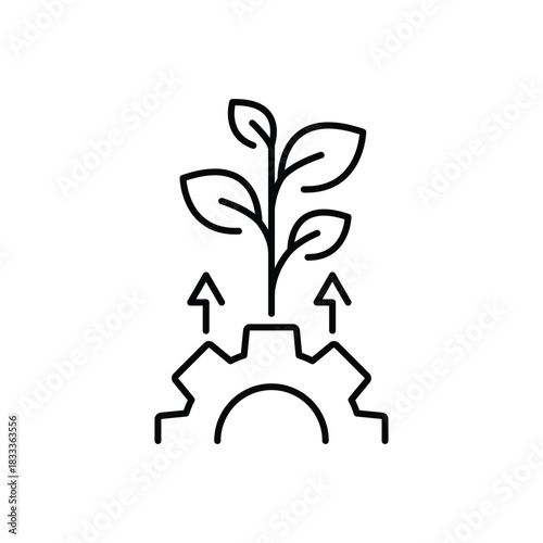 biotechnology icon, gears with  growing plant, industry development, agriculture genetic, thin line symbol on white background - editable stroke vector illustration eps10