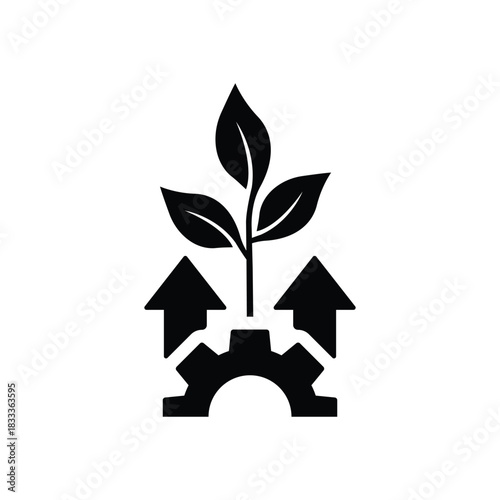 gears with  growing plant icon, biotechnology, industry development, agriculture genetic, flat symbol on white background - vector illustration eps10