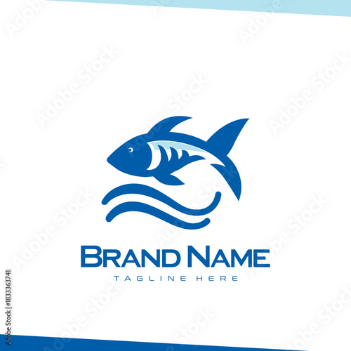 Simple Blue Fish and Waves Design for Seafood or Aquatic Brand Identity