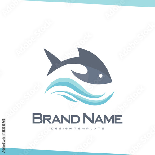 Swimming Fish and Wave in abstract Design for aquatic, marine business identity