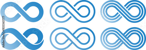 Infinity shape icon set, Different infinity loop symbols graphic design representing Endless, Forever, and Limitless Concepts, Isolated on transparent background vector illustration.
