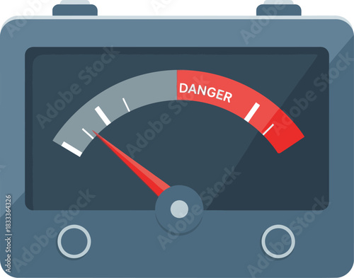 A warning gauge displays 'Critical' and 'Danger' with a needle pointing to the red zone.  Modern, flat design illustration.  Suitable for tech, safety, and alert themes.
