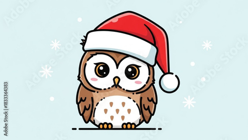 Adorable Christmas Owl with Santa Hat Ready for Holiday Cheer, Perfect for Greeting Cards and Festive Designs, Originally a Scalable Vector Graphic