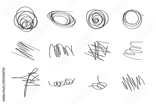 Hand-drawn abstract scribble stroke set.
