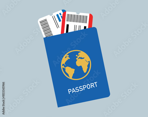 Passport with tickets inside, ready for travel and adventure around the world