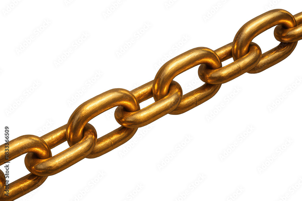 Obraz premium Strong metallic golden chain, diagonally arranged, isolated on transparent background