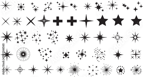 Set of stars and sparkles isolated on sparkles symbols sparks and stars white background. eps
