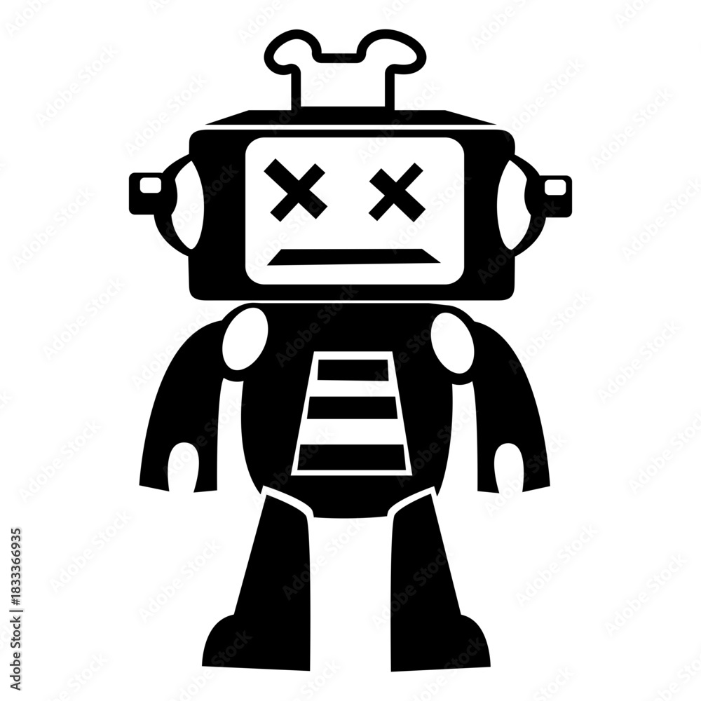 Naklejka premium Cute dead robot cut out black
