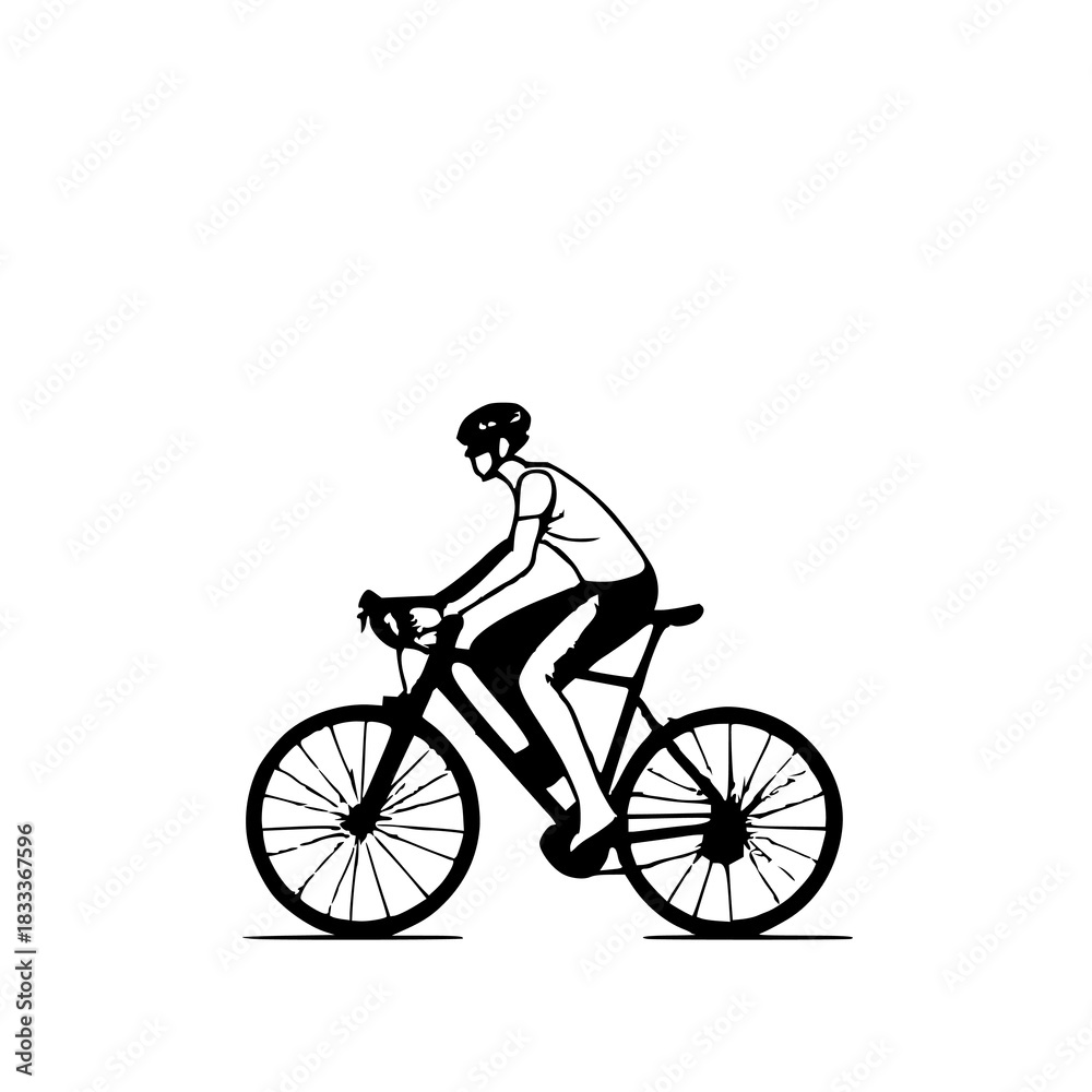 Fototapeta premium Silhouette of Cyclist on Road Bike: Black and Whit