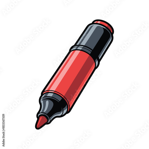 A vivid red marker is displayed with its black cap, ready for drawing or highlighting tasks.
