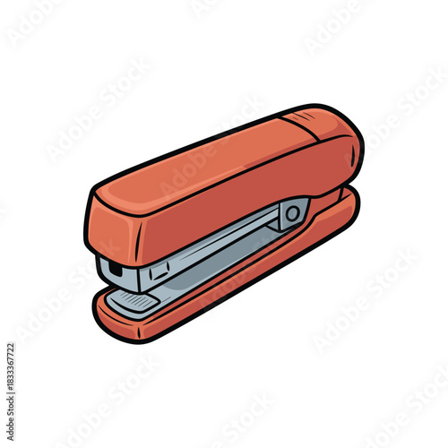 A vibrant orange stapler, a tool for binding paper, ideal for office and home use.