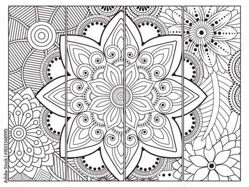 Printable bookmark for -coloring set of black and white labels with flower patterns