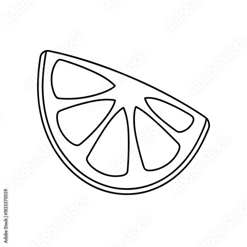 Outline drawing of a citrus fruit wedge slice on transparent background silhouette
