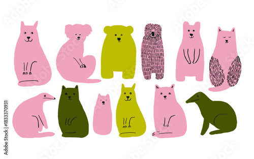 Cute Pink Farm Animals Illustration Set