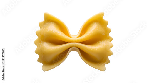A single dry farfalle pasta bow tie shape isolated on a transparent background for culinary use isolated on transparent background