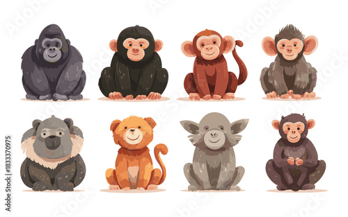 Jungle Monkey Characters Set – Gorillas, Lemurs, Baby Monkeys