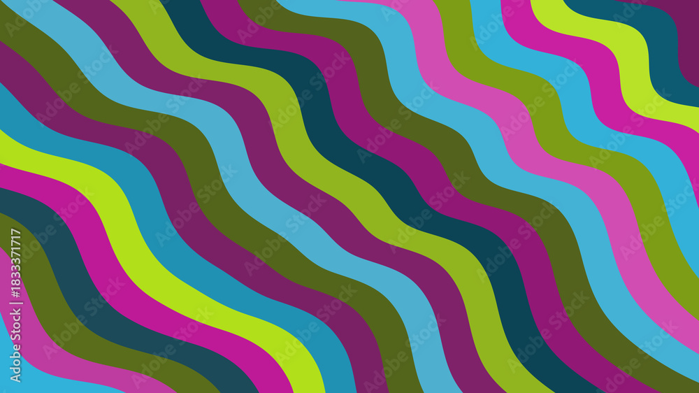 Fototapeta premium Vibrant Wave Pattern: Abstract Green, Blue, and Pink Stripes - Trendy Graphic Artwork
