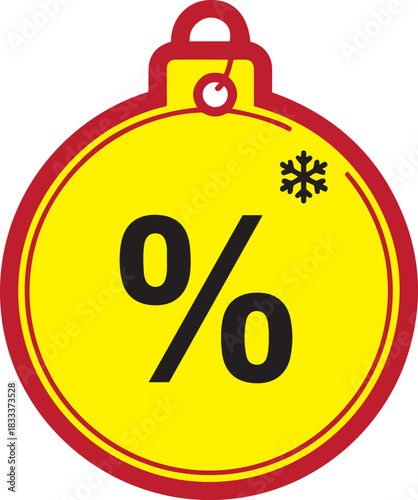 Yellow Christmas bauble with percentage symbol and snowflake graphic ornament