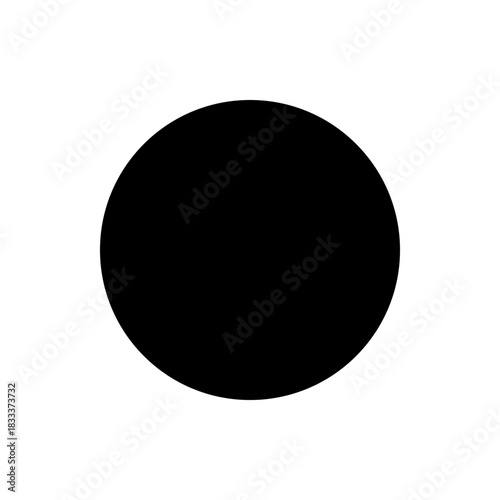 A simple illustration featuring a solid black circle centered on a plain white background design element