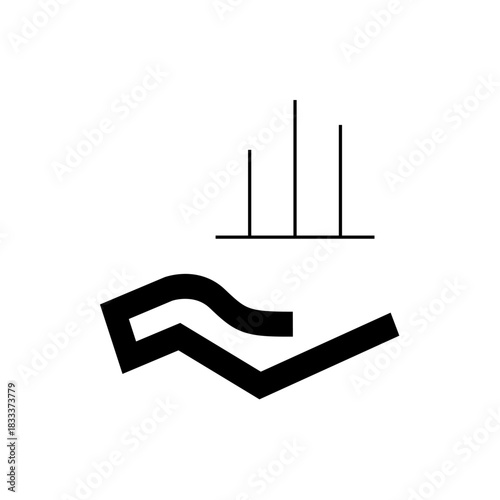 Graphic representation of a hand holding three vertical lines connected by a horizontal line above it