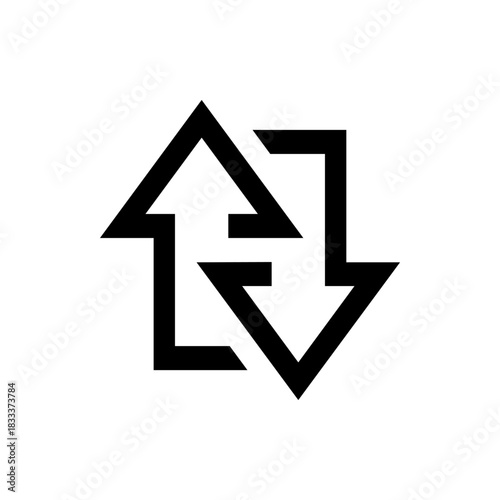 Black outline of up and down arrows forming a square shape on a white background in simple design style