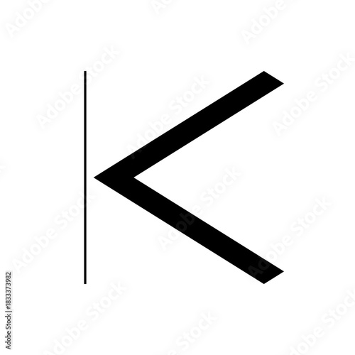 A minimalist illustration featuring a bold chevron shape adjacent to a slender vertical line design element