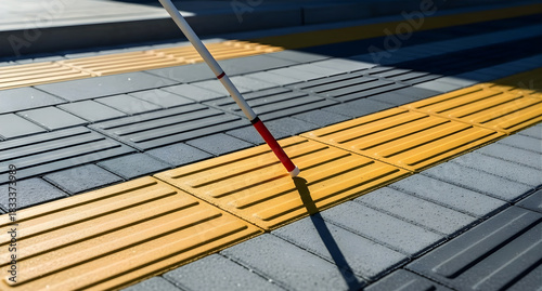 White cane on tactile paving for visually impaired pedestrian safety 4k video