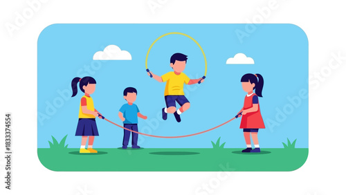Children Jumping Rope Outdoors.
