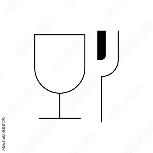 Illustration showcasing a fragile glass symbol alongside a fork icon with a black rectangle detail on it