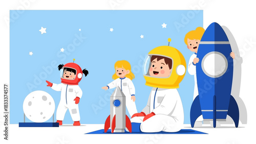 Children Playing as Astronauts in Space.