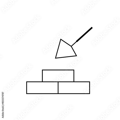 Illustration of a trowel above a stack of bricks, depicting construction or masonry work in outline