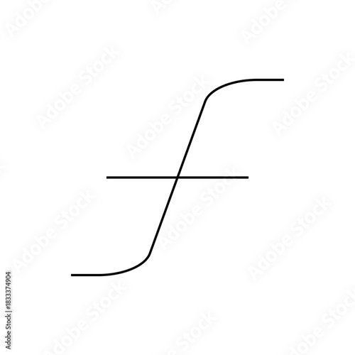 A graphical representation showing a sigmoid curve intersecting with a horizontal line in black and white