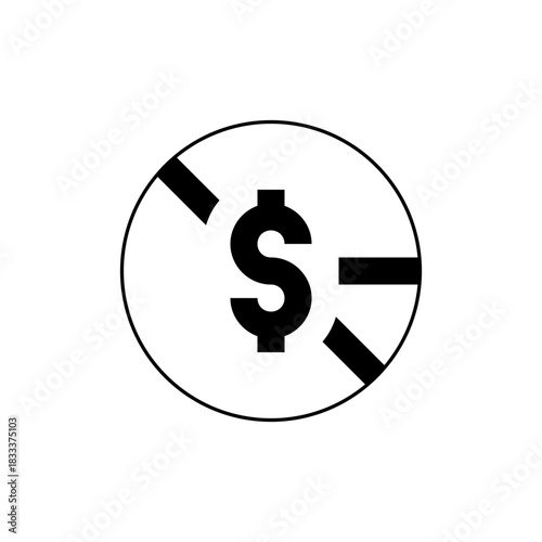 Illustration of a dollar sign inside a circle with diagonal and horizontal lines through the coin