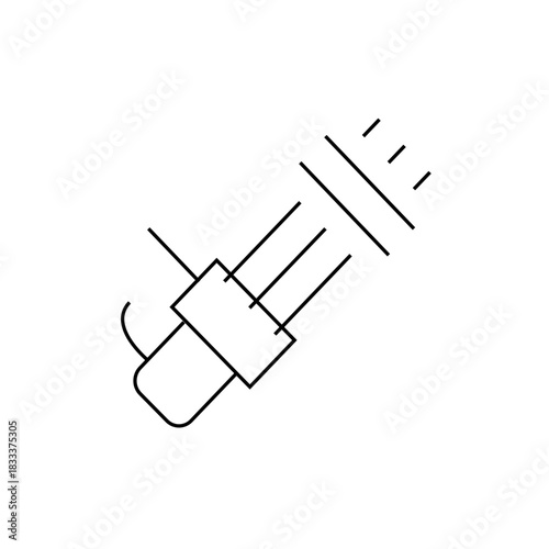 Illustration of a spotlight with visible light rays and a cylindrical base in a simple line drawing