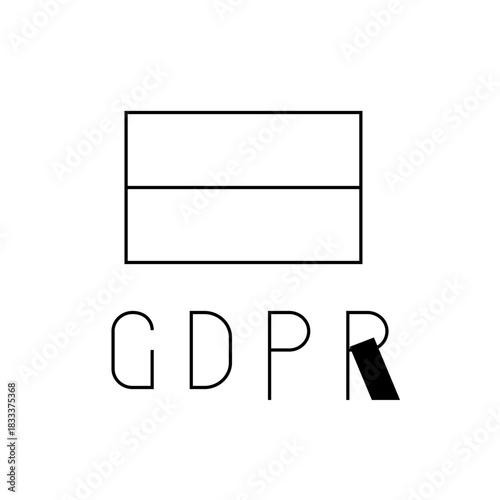 Illustration of a rectangle divided into two equal parts above the letters gdpr with a design element