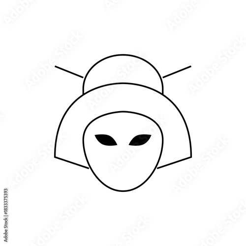 Illustration of a geisha with traditional hairstyle and makeup in a minimalist black outline style