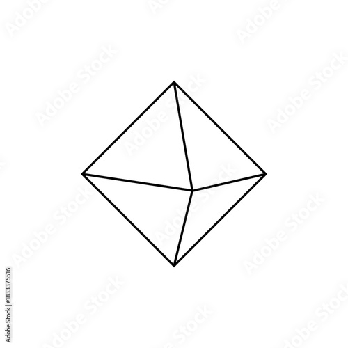 A simple line drawing of an octahedron shape with triangular faces in a minimalist style design concept