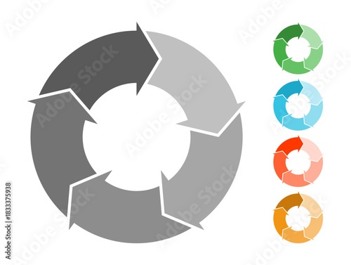 Circular infographic template for charts, graphs, presentations, and design concepts. Segmented circle template with circular arrows. Data visualization, statistics, progress, business analytics. Vect