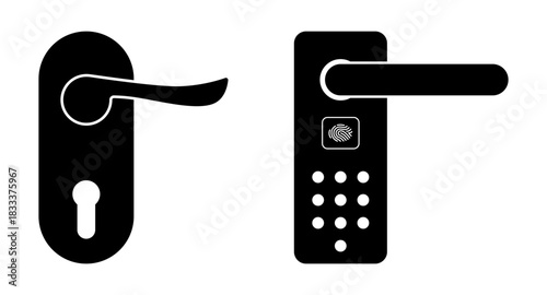 Door handle icon. Simple illustration of an element. Black silhouette design in flat style. Modern set of door handles highlighted on a white background. Vector illustration