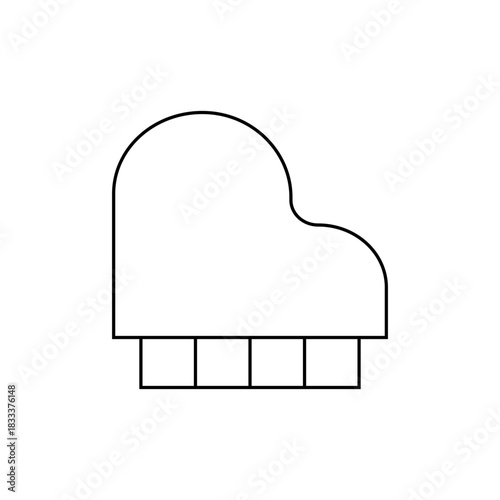 A minimalist line drawing of a grand piano viewed from above with a white background showing keys