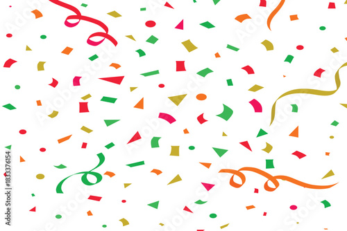 Colorful celebration confetti frame background, Glitter confetti frame background. Anniversary celebration banner. Bright festive tinsel. Birthday party backdrop. Holiday design.