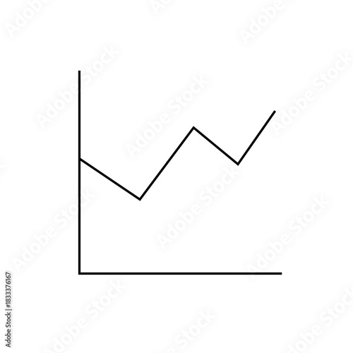 Line graph with a horizontal and vertical axis showing an increasing and decreasing trend line graph