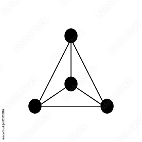 Illustration of a tetrahedron with black circles at each vertex connected by straight black lines