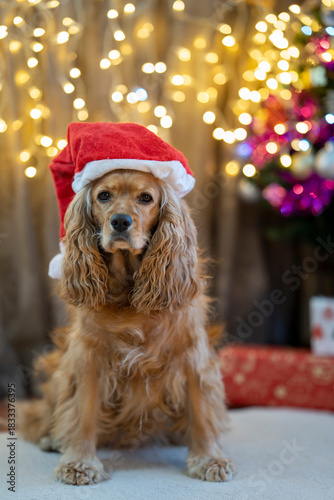 dog wearing santa hat