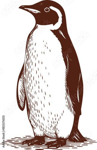 Stylized Brown Penguin Illustration with Detailed Feathers and Ground Texture bird animal