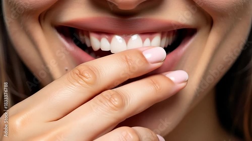 Lip care routine shows pink glossy lips with gentle touch, perfect for beauty blog or cosmetic ad