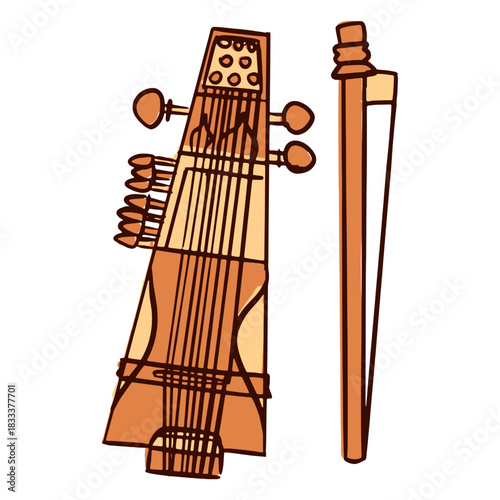 Indian musical instrument sarangi hand drawn