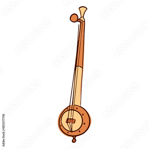 Indian musical instrument tanpura hand drawn